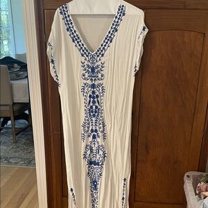 White Dress with Blue Embroidery